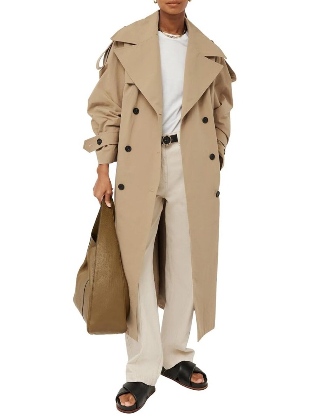 Oversized Long Trench Coat for Women - Double Breasted, Windproof, Stylish